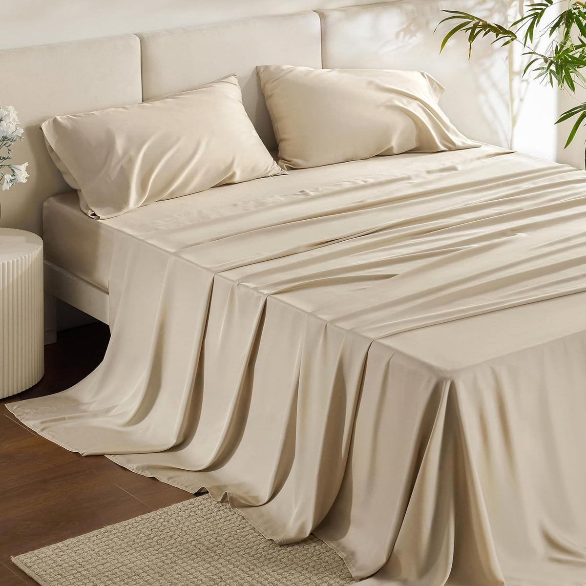 Bedsure PureWoven 100% Rayon Derived from Bamboo, Queen Sheets, 4 Pieces