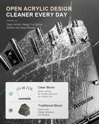 Astercook Knife Set with Block and Sharpener, 22 Piece Kitchen Knife Set Dishwasher Safe, Space-Saving Clear Knife Block with Knives for Everyday Home Cooking Black