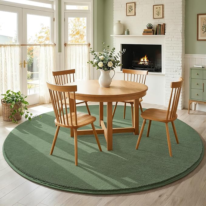 Amearea Sage Green Round Area Rugs 5ft Washable Circle Rugs - Image 9