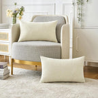 MIULEE Pack of 2 Cream Throw Pillow Covers 12x20 Inch Soft Chenille Lumbar - Image 5