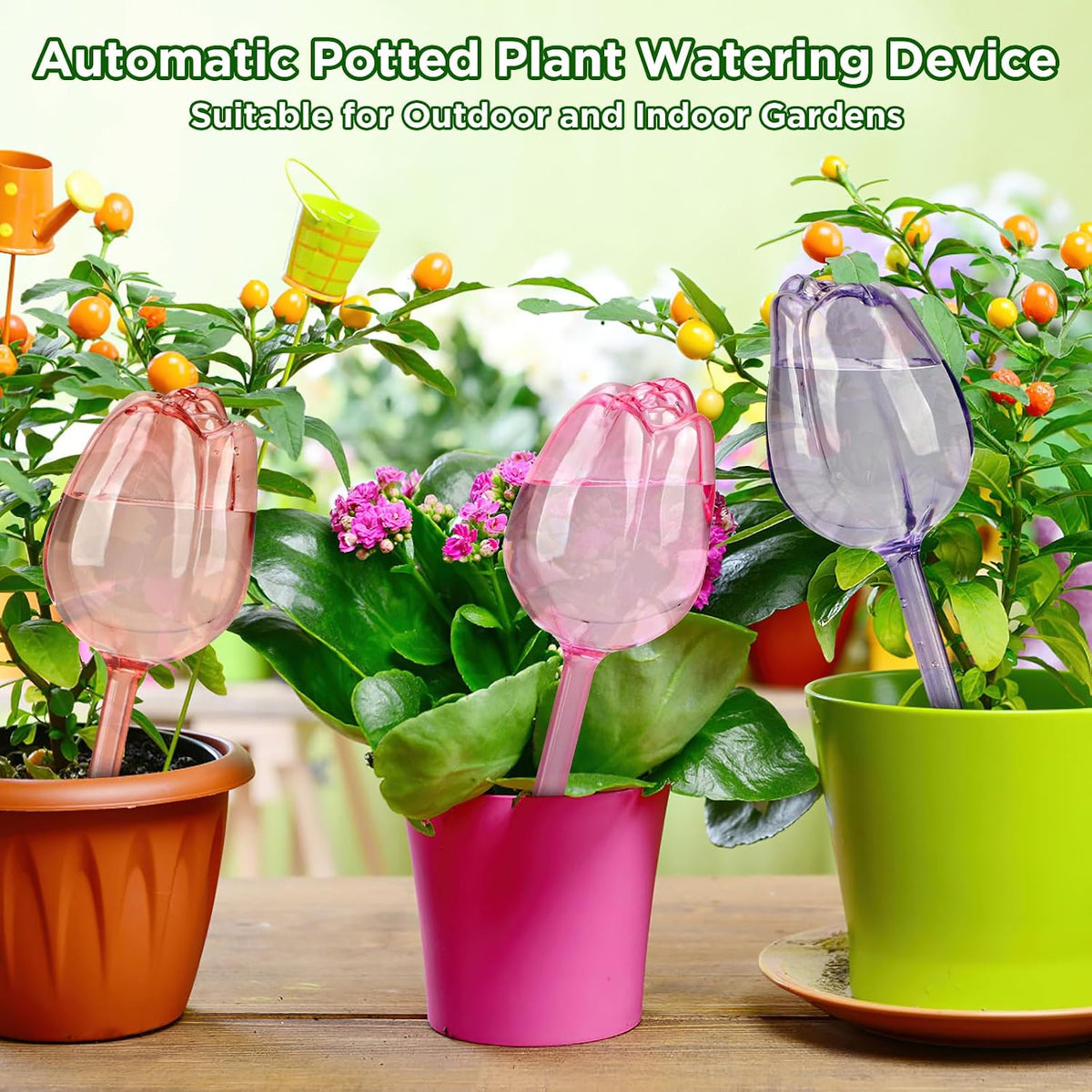 4 Pcs Plastic Self Watering Globes Bulbs for Indoor & Outdoor Plants, Tulip Self Plant Watering Globes, Automatic Plant Watering Devices for Houseplants