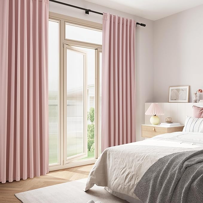 Guken Pink 100% Blackout Linen Curtains 108 Inch 2 Panels Set - Image 8