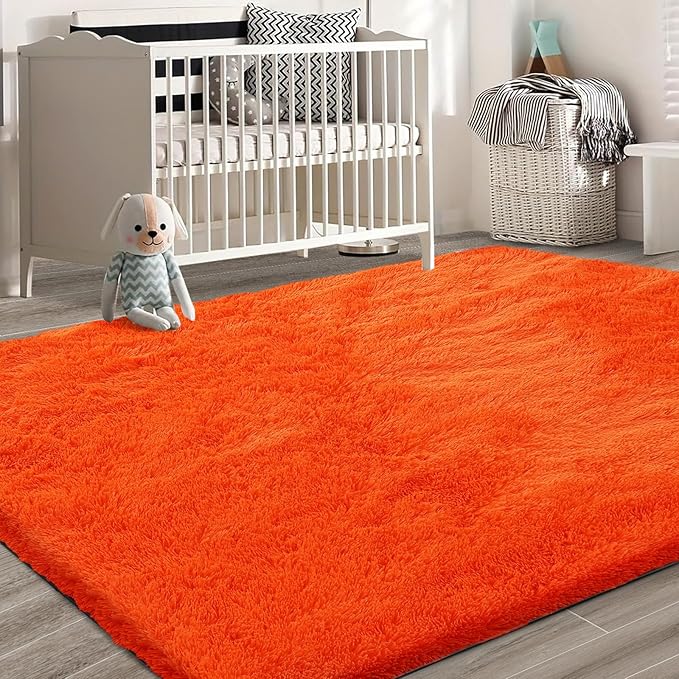 Orange Shag Area Rugs for Bedroom Living Room, 8X10 Ultra Soft Fluffy Area Rugs - Image 7