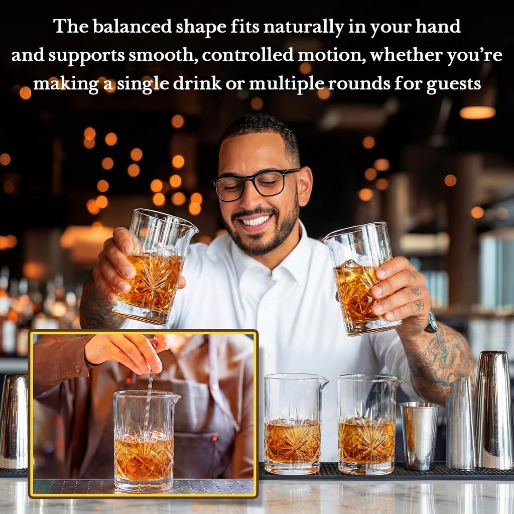 Hushee 4 Pcs Cocktail Mixing Glass 20oz Crystal Stirring Glass, Textured