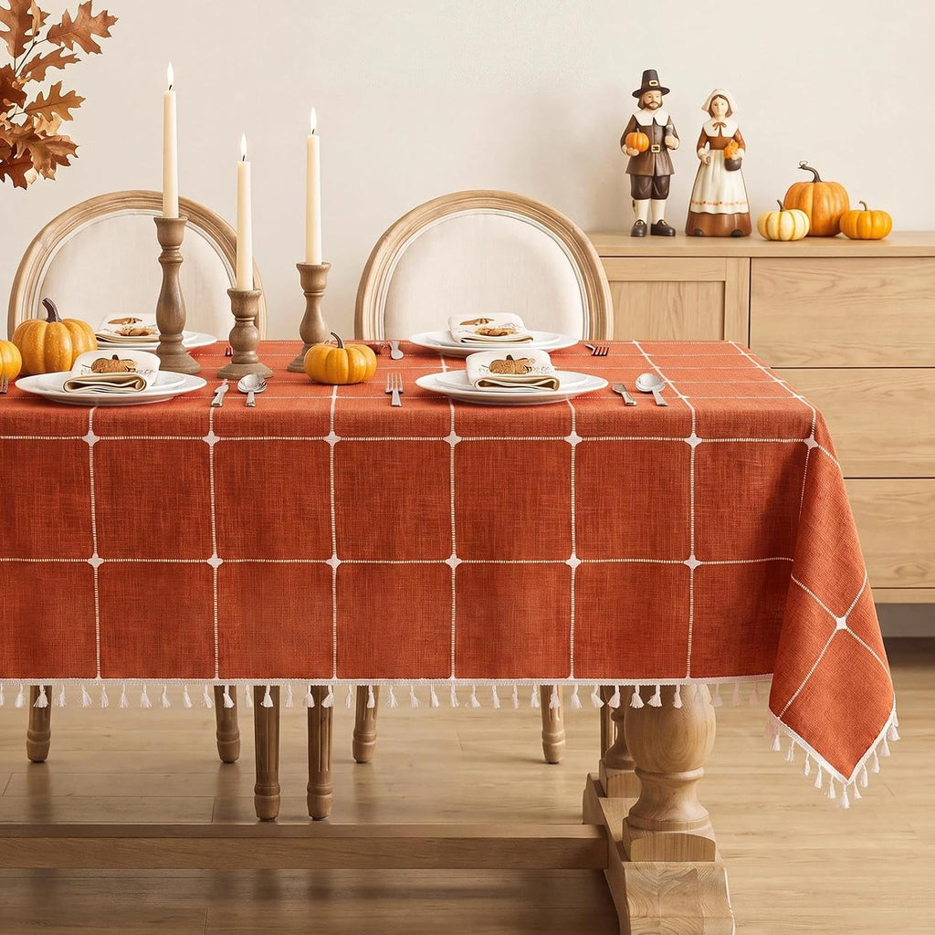 Softalker Fall Linen Rectangle Tablecloth with Tassel, 55 x 120 Inch
