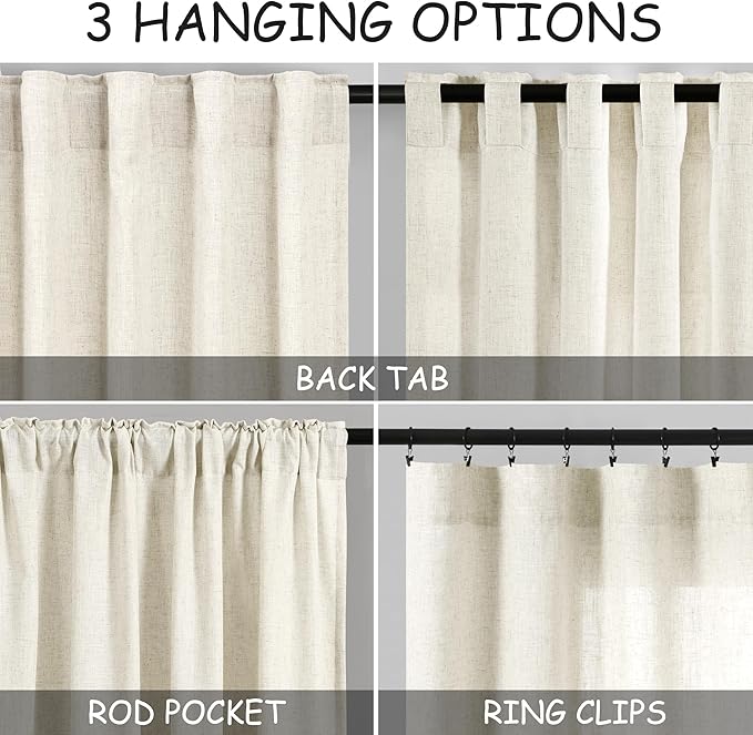 Extra Long Warm Beige Linen Curtains 120 Inch - Image 2