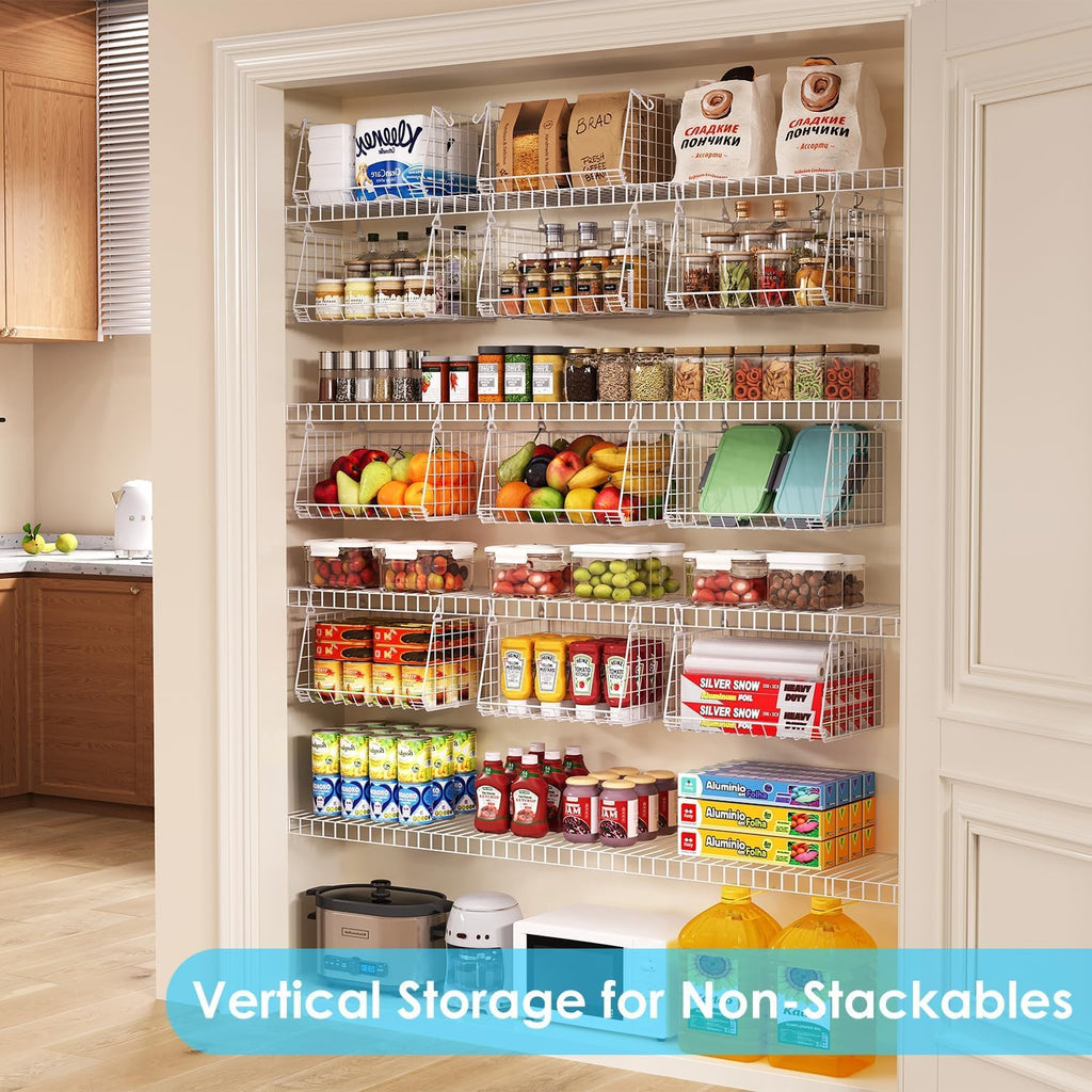 3-Pack Under Shelf Hanging Baskets Space-Saving Pantry Shelf Organizer