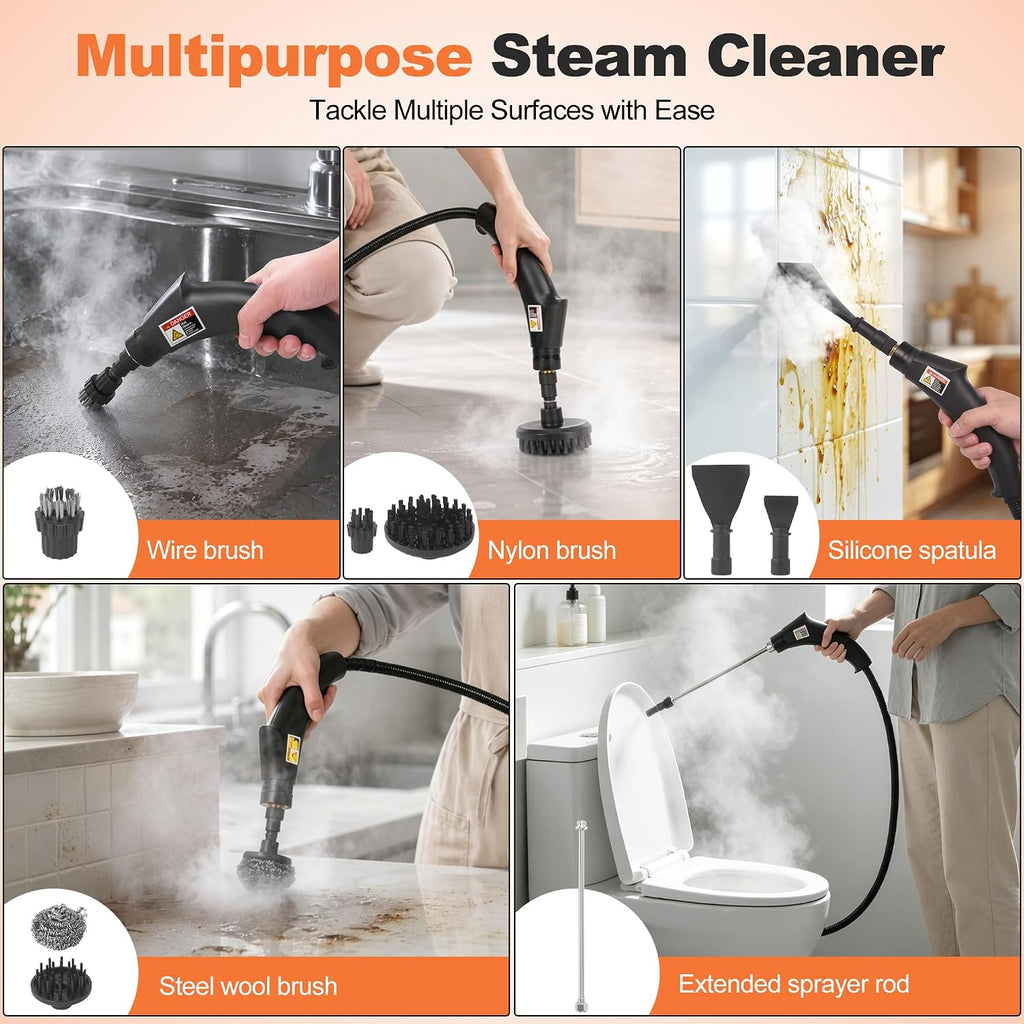CE-01 Portable Steam Cleaner with Accessory Kit, High Temperature Handheld Steam Cleaning Machine for Home, Kitchen, Bathroom, Tile Grout, Sink, Range Hood, Car Interior and Household Surfaces