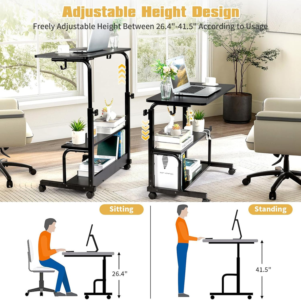 Karl home 31.5" Portable Rolling C-Shaped Computer Desk on Wheels, Black