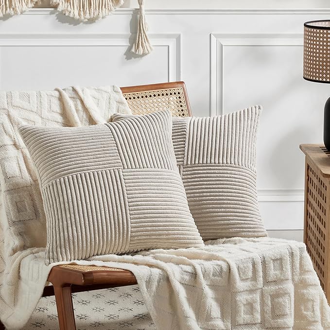 Fancy Homi 2 Packs Neutral Taupe Decorative Throw Pillow Covers 20x20 Inch by Fancy+Homi