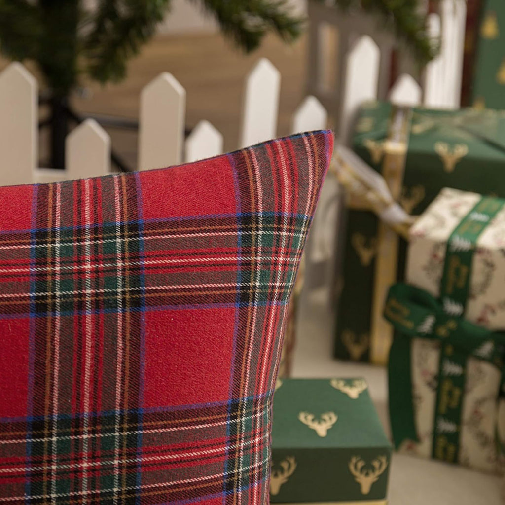 AQOTHES Christmas Plaid Decorative Throw Pillow Covers Red 18x18 Inches