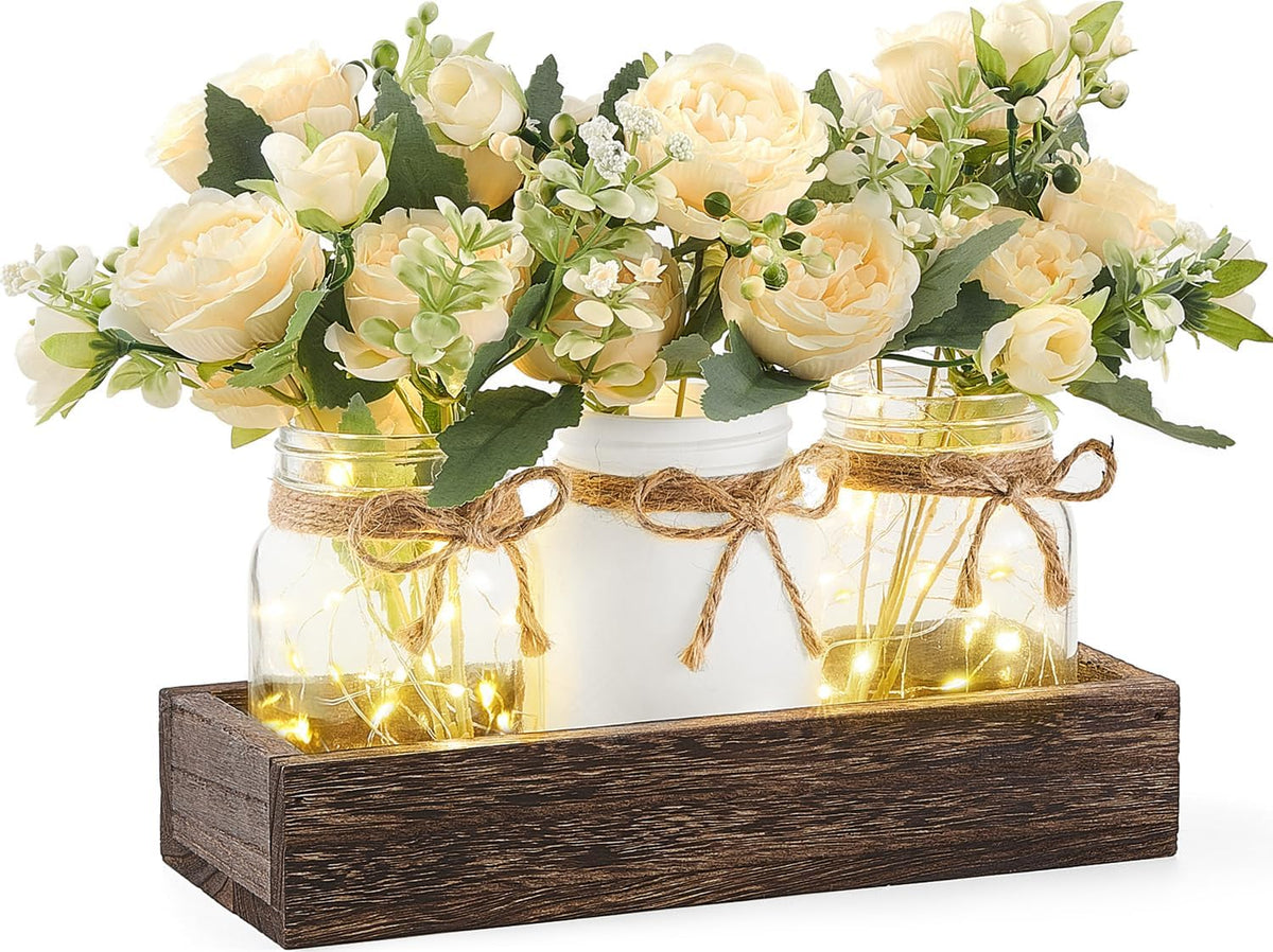 Mkono Fall Centerpieces for Tables Dining Room Decor with Mason Jar Lights
