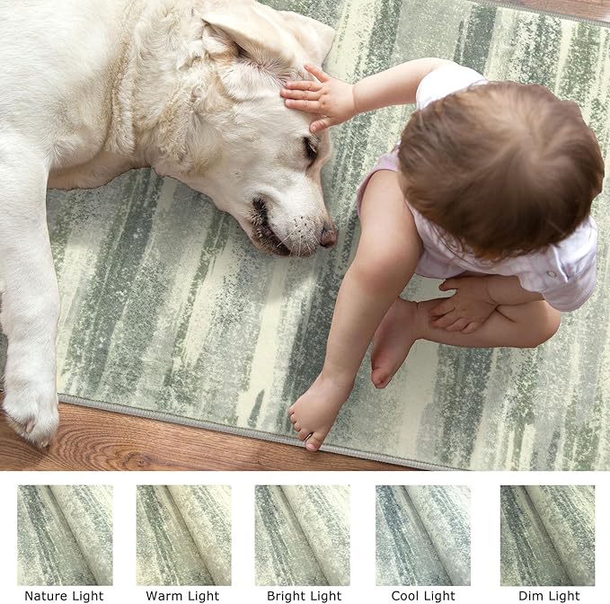 Lansny Modern Abstract Runner Rug 2x5, Sage Green Grey Washable Kitchen Runner - Image 7