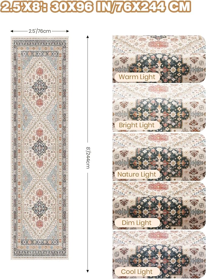 Kitchen Runner Rug Non Slip Washable 2.5x8, Soft Low Pile Entryway Rug Runners - Image 2