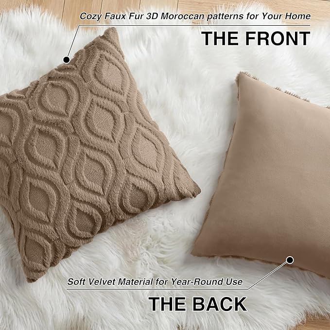 decorUhome Throw Pillow Covers 18x18 Inch Set of 2, Soft Plush Faux Wool Light - Image 8