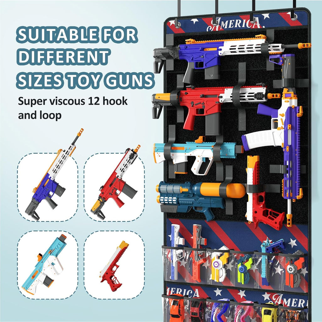 Over The Door Organizer for Toy Gun, Toy Storage Toys Organizer, Blue Red