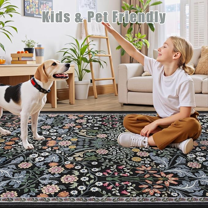 10x12 Area Rugs for Living Room: Floral Washable Rug Vintage Large Soft Boho - Image 7