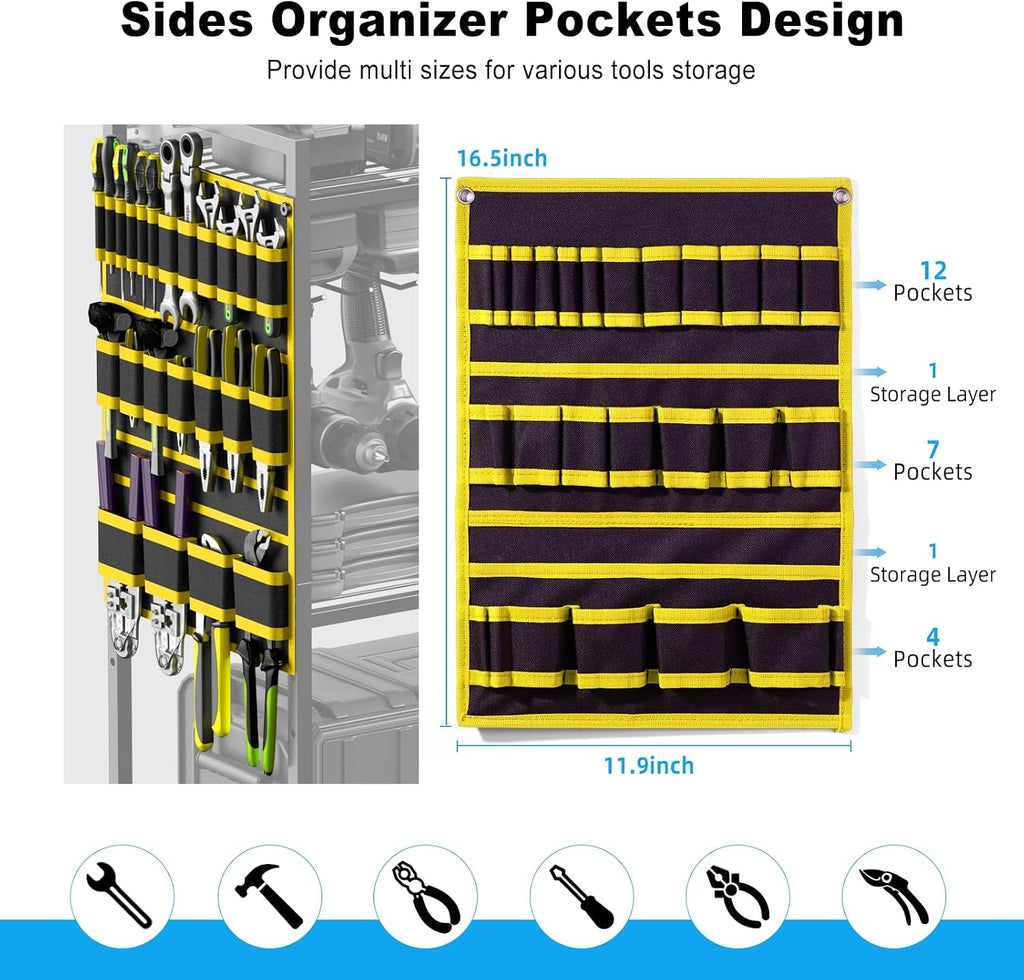 Power Tool Organizer Cart with Charging Station, 6 FT Cord, Yellow