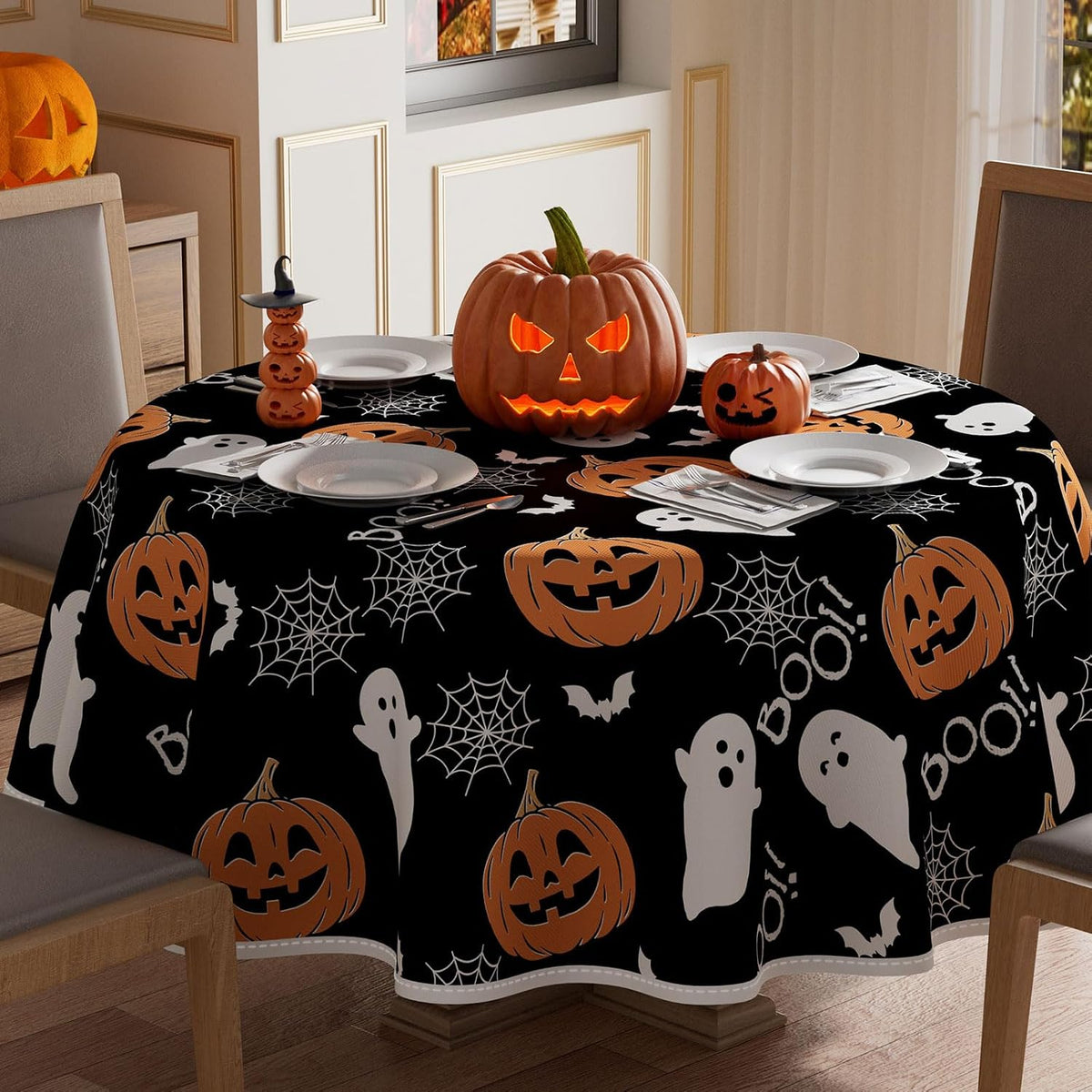 XCHI Halloween Spooky Ghost Rectangle Tablecloth Decorations 60x84 Inch