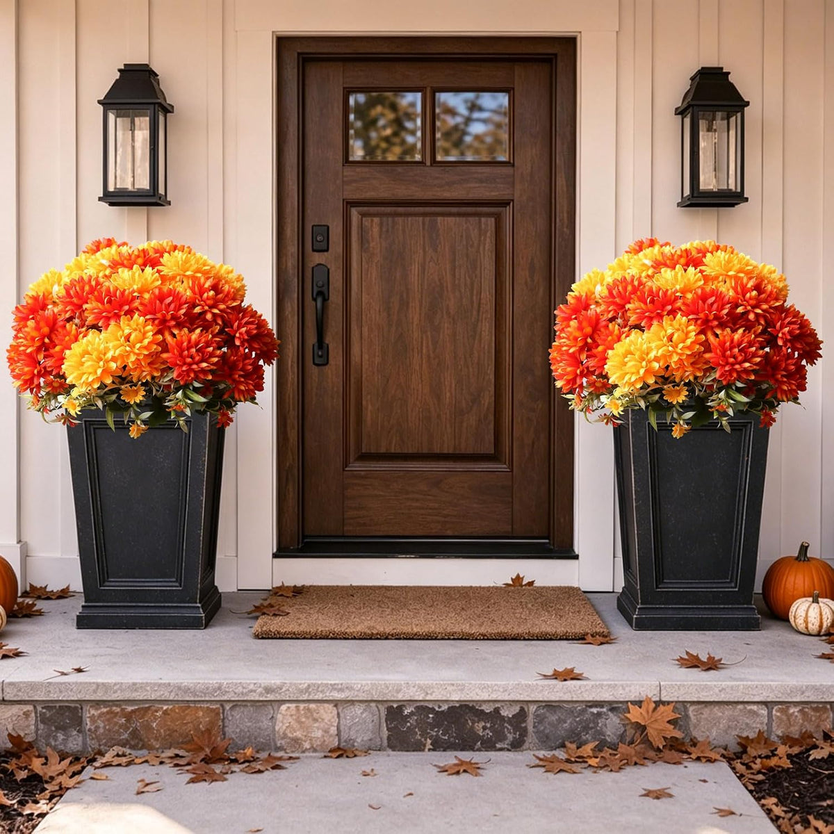 Artificial Fall Flowers Mums Plants for Outdoor, UV Resistant Faux Marigold