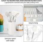 HaWare 29 PCS Silicone Cooking Utensils Set, Heat Resistant Kitchen Utensils Set with Stainless Steel Handle, Spatula Sets with Holder and Hooks, Kitchen Tools Gadgets for Nonstick Cookware -White