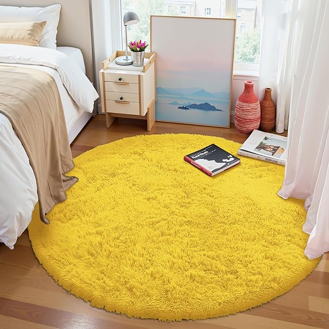 OLANLY Yellow Round Rugs for Bedroom - Image 3