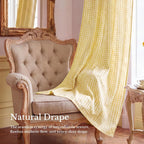 NICETOWN Butter Yellow Gingham Curtains, Tie Top Bow Knot Checkered Window Treatments Cheerful Rustic Farmhouse Semi Sheer Plaid Light Filtering Drapes for Kitchen Dining Room, W52 x L84, 2 Panels