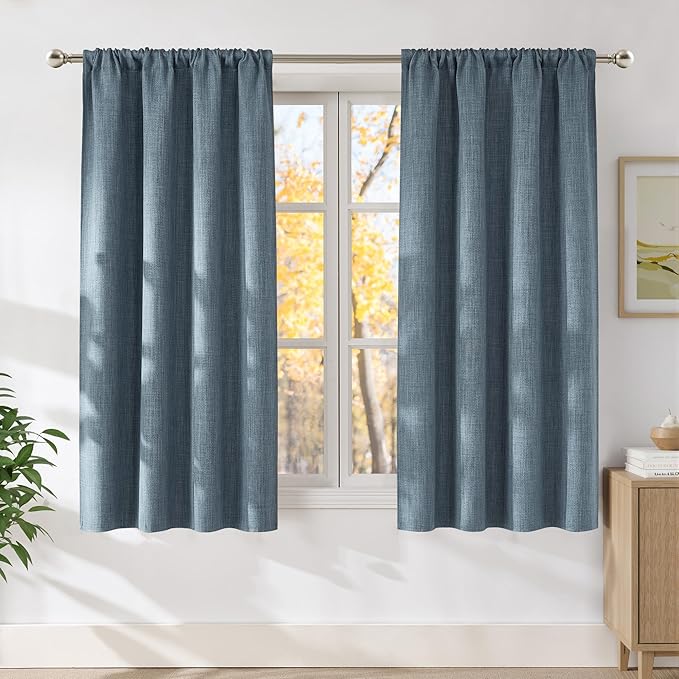 NICETOWN Mist Blue Faux Linen Room Darkening Rod Pocket Curtains 63 inch Length by NICETOWN