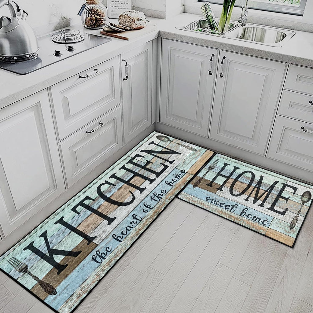 Kitchen Rugs Set of 2 Non Slip WashableVintage Wood Heart