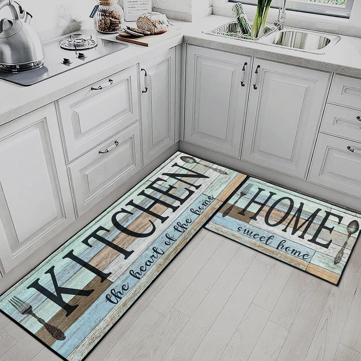 Kitchen Rugs Set of 2 Non Slip WashableVintage Wood Heart