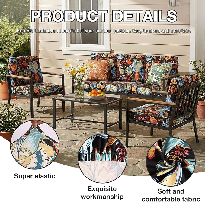 hyha 8Pcs Patio Cushion Covers, Stretch Outdoor Couch Cushion Covers Replacement - Image 3