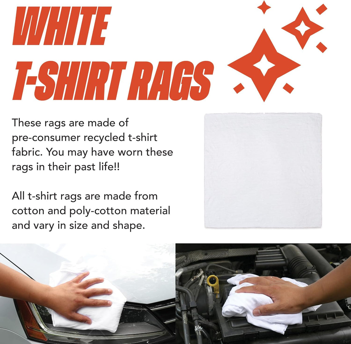 Arkwright Premium T-Shirt Rags Bulk, 10 lb Bag, Cotton Cleaning Towels, Low Lint Knit Wiping Cloths for Paint, Stain, Grease, Shop and Auto Use, Quick Dry Machine Washable, White