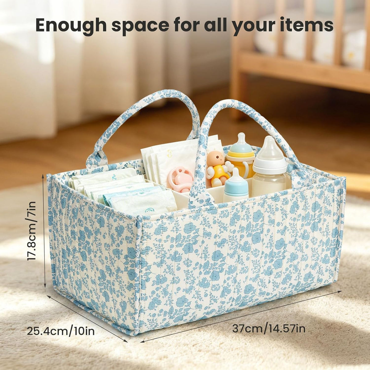 Diaper Caddy Organizer,Cute Floral Nursery Storage Basket,Soft Portable Changing Table Car Caddy Organizer Gift (Blue Floral B)