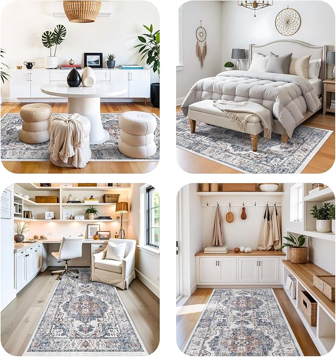 Washable 4x8 Hallway Area Rug: Vintage 8ft Water Resistant Soft Runner Rug - Image 4