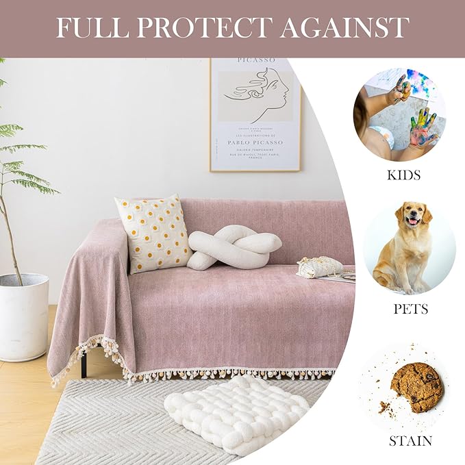 HANDONTIME Soild Couch Covers for Dogs Pink-Purple Sofa Covers Boho Cover for - Image 4