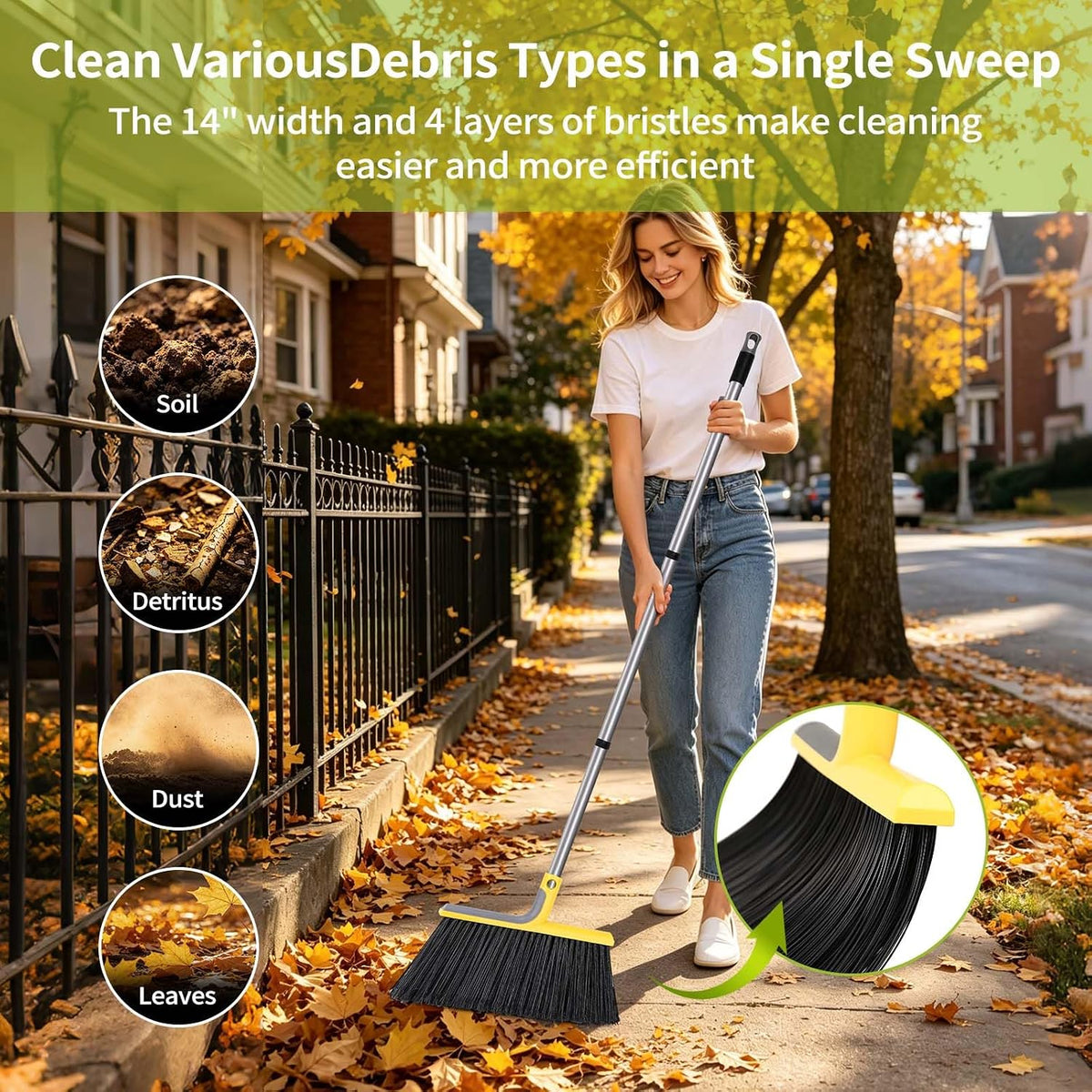 58" Heavy-Duty Commercial Broom, Outdoor Floor Cleaning Broom