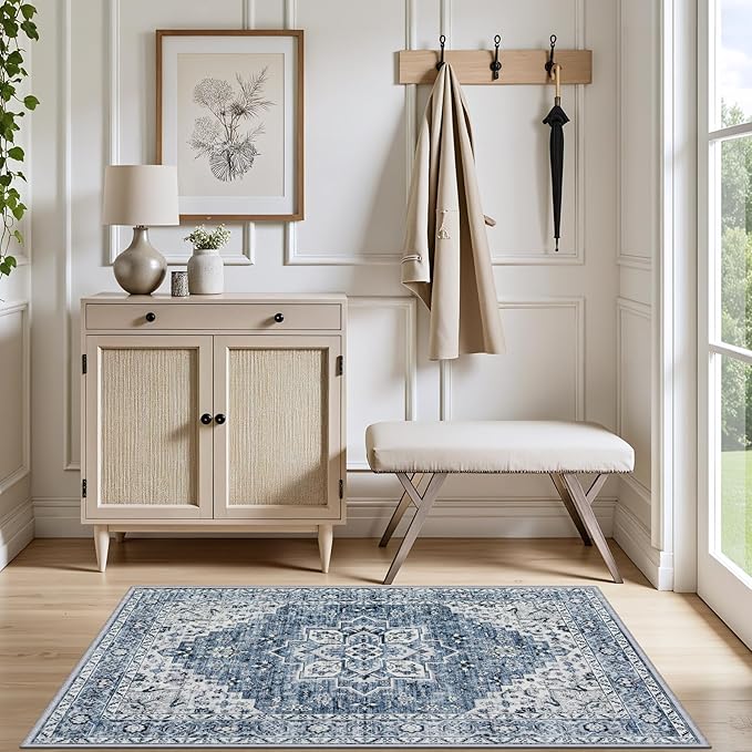 2x3 Area Rugs Living Room Rug: Washable Vintage Boho Medallion Rug No Slip - Image 5