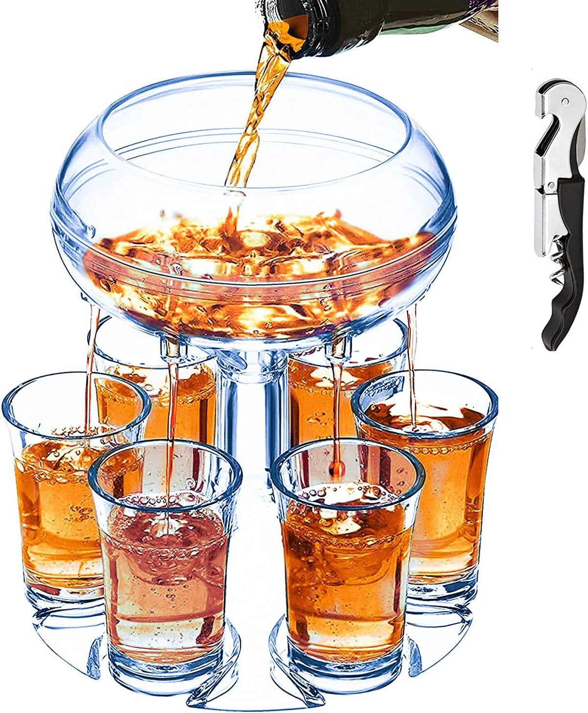 Adjustable Shot Glass Dispenser and Holder Made of Food Grade Plexiglass, Shot Dispenser with 6 Drinking Glasses for Kinds of Parties (Gold)