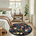 Round Area Rug for Living Room: 4 ft Floral Washable Circle Rug Soft Boho - Image 3