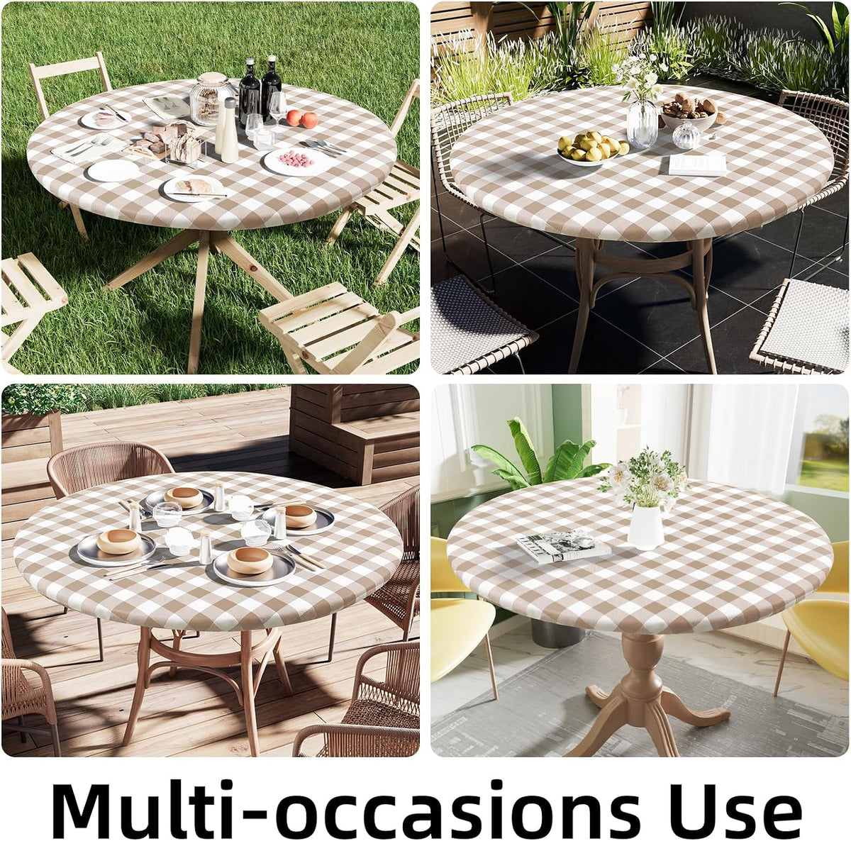 Smiry 57"-68" Picnic Table Cloth, Flannel Backed Vinyl Fitted Tablecloths