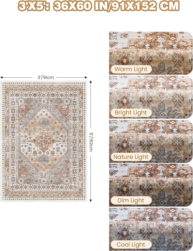3x5 Washable Area Rug for Entryway, Kitchen Rugs Non Slip for Dining Room - Image 2