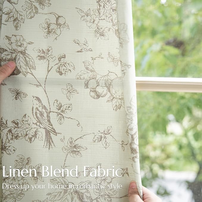 jinchan Linen Floral Curtains for Living Room 84 Inch Length Taupe Printed - Image 6