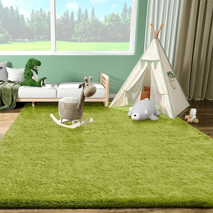 Ophanie Green Rugs for Living Room 5x8, Grass Shag Fluffy Large Fuzzy Plush - Image 3