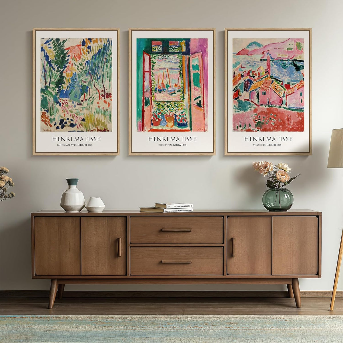 Large Framed Matisse Abstract Canvas Wall Art for Living Room, 3 Piece