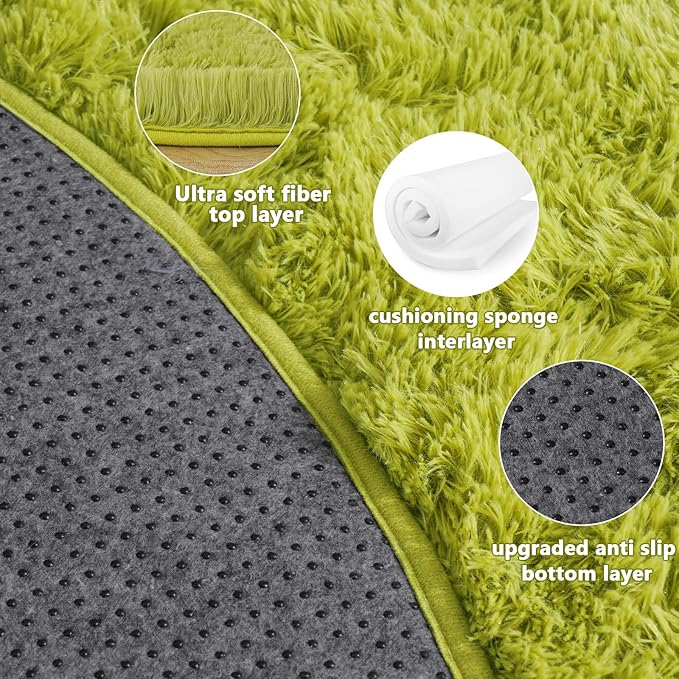 4'x4' Grass Green Round Rug for Bedroom, Ultra Soft Fluffy Circle Rug for Kids - Image 5