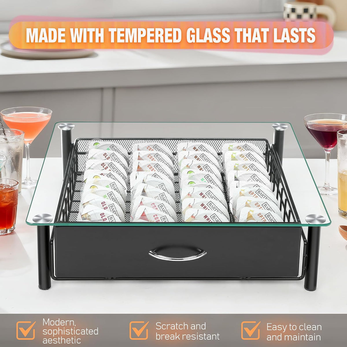 Cocktail Beverage Storage Drawer for Bartesian Capsules, Cocktail Pod Holder Organizer for Bartesian Cocktail Machine Compatible with BEV by Black & Decker Cocktail Machine, Holds Up to 36 Capsules