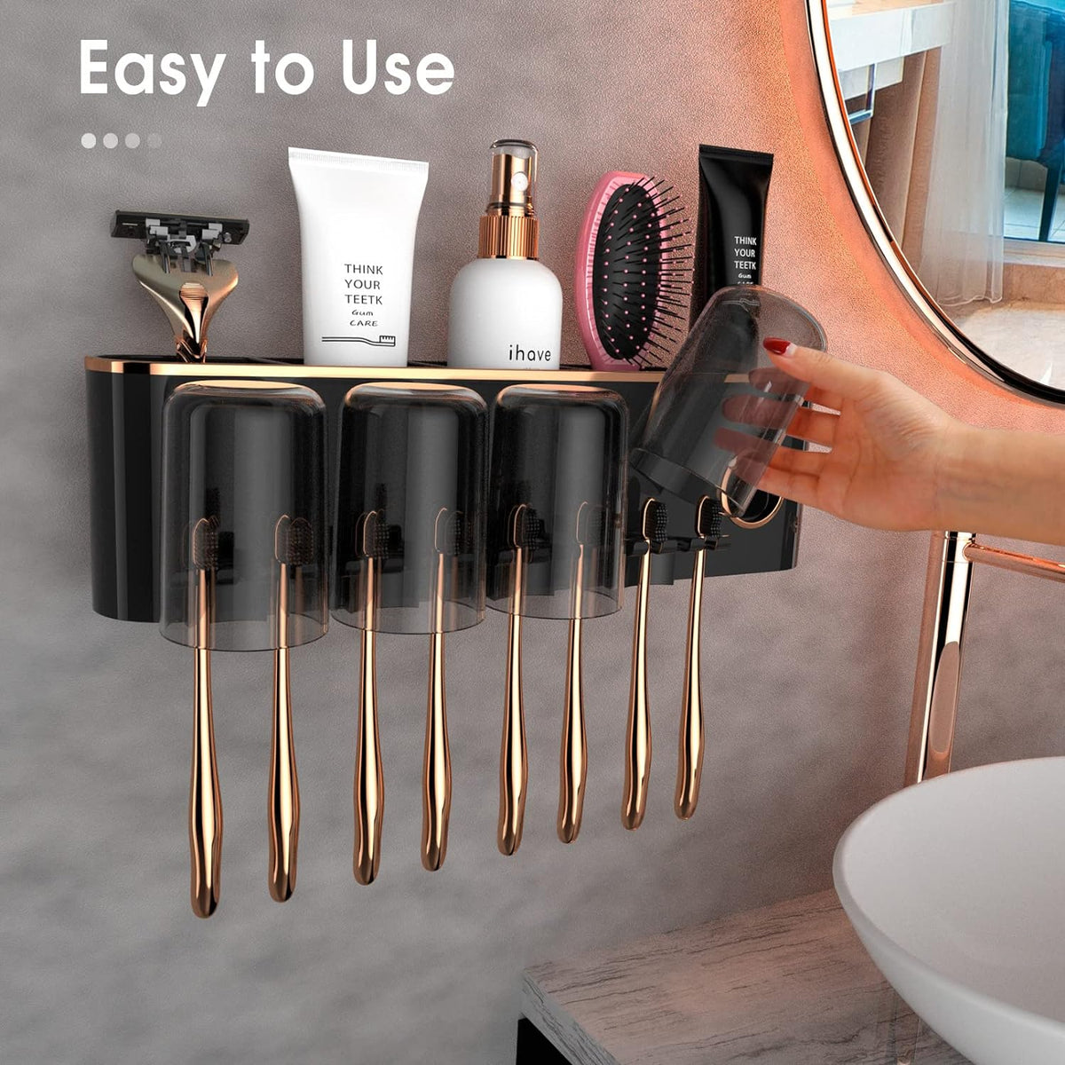 iHave Toothbrush Holders for Bathrooms Wall Mounted with Dispenser & 4 Cups