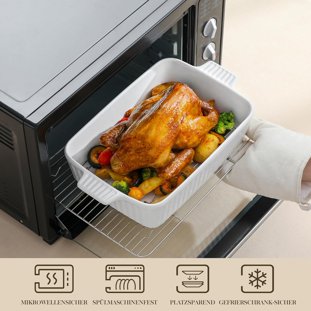 MALACASA 4.4 QT Baking Dishes with Rack,Casserole Dishes for Oven,White