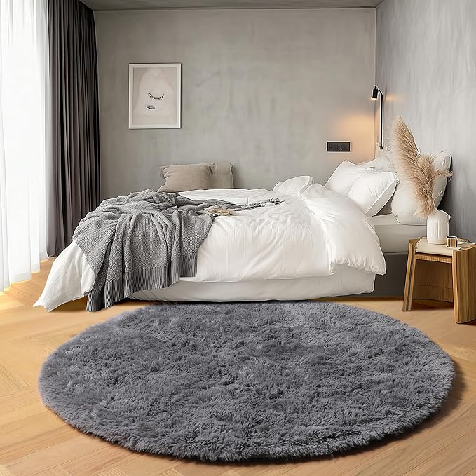 ONASAR Grey Round Area Rugs 5ft, Fluffy Plush Shaggy Carpet - Image 4