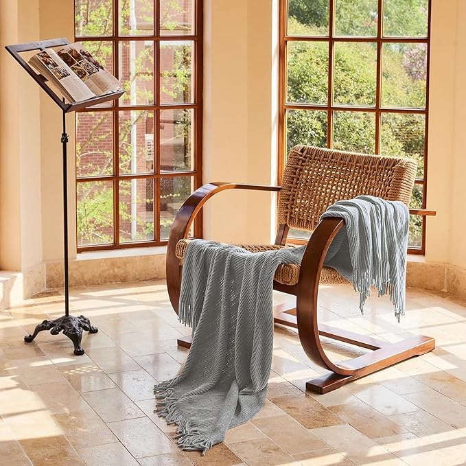 lifein Throw Blanket for Couch, Soft Boho Decor Bed Throw, Cozy Grey Knitted - Image 4